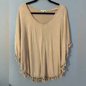 Kori  Double Lined Large Tan Tunic with Tassel Accents